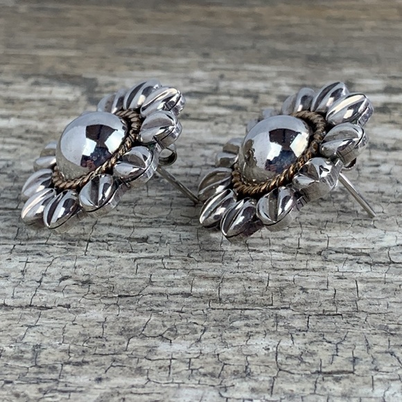 Vintage 1990’s Sterling Silver Sunflower Flower Earrings Handmade Mexico Laton - Picture 4 of 6